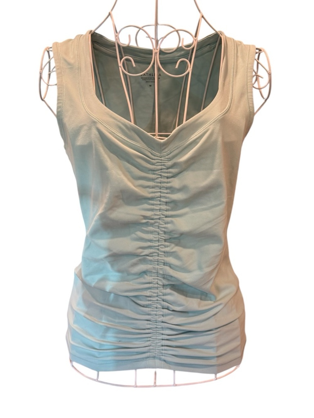 Athleta Ruched Tank Top Mint Blue V-Neck Sleeveless Stretch M